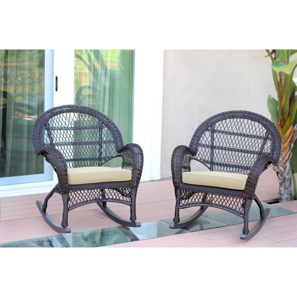 Jeco W00208-R-2-FS001-CS Santa Maria Espresso Wicker Rocker Chair with Ivory Cushion W00208-R_2-FS001-CS - main